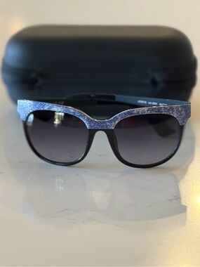 Just Cavalli Women's JC501S Sunglasses Black Denim Square Cat Eye Shades